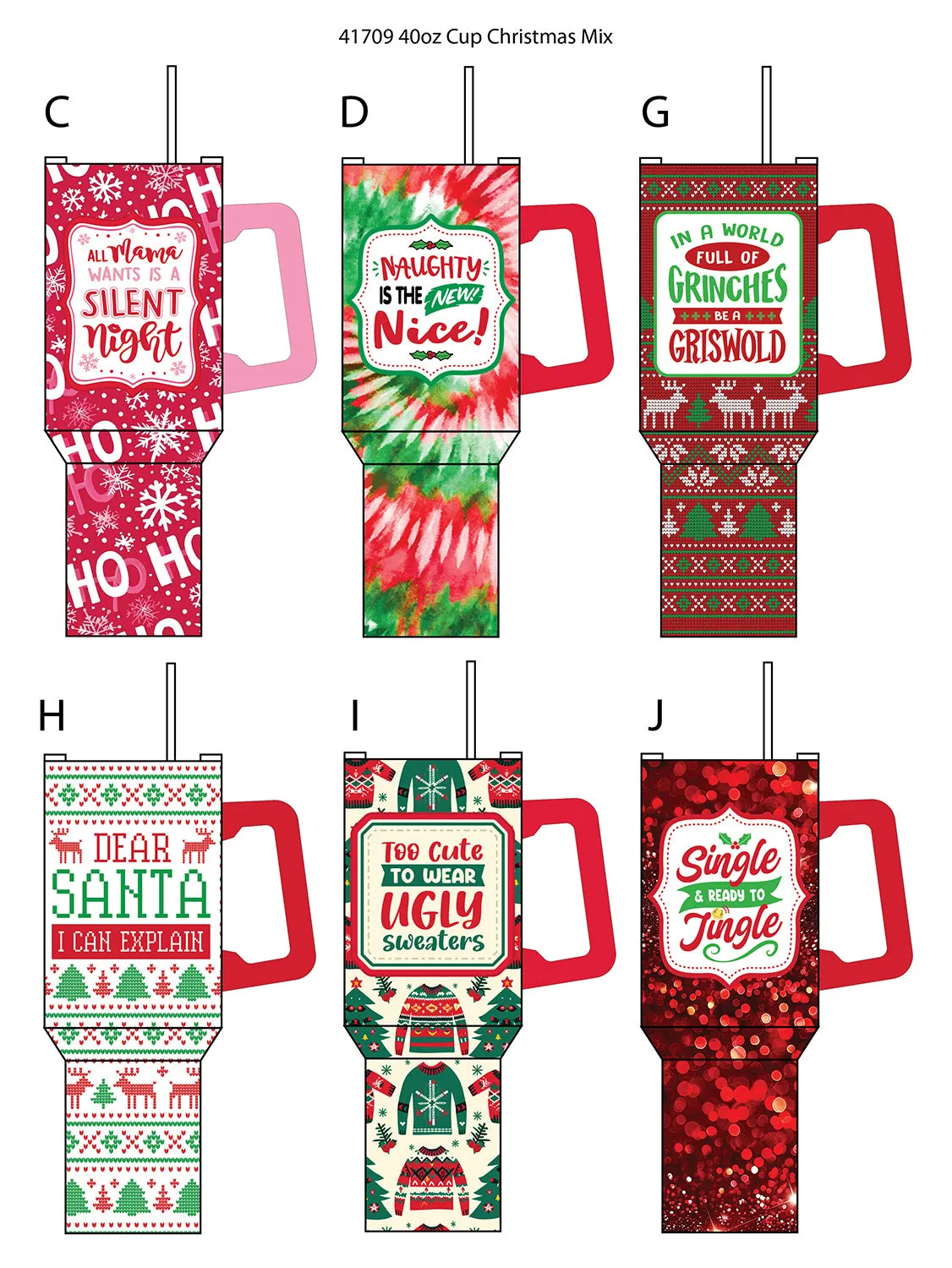 40 oz Insulated Stainless-Steel Holiday Cup - 6 Pieces Per Retail Ready Display 41709