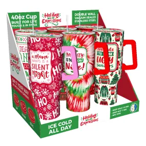 40 oz Insulated Stainless-Steel Holiday Cup - 6 Pieces Per Retail Ready Display 41709