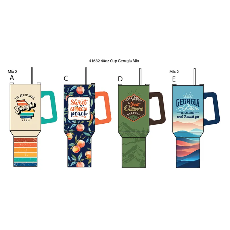 40 oz Stainless-Steel Insulated Printed Cup Georgia - 6 Pieces Per Retail Ready Display 41682