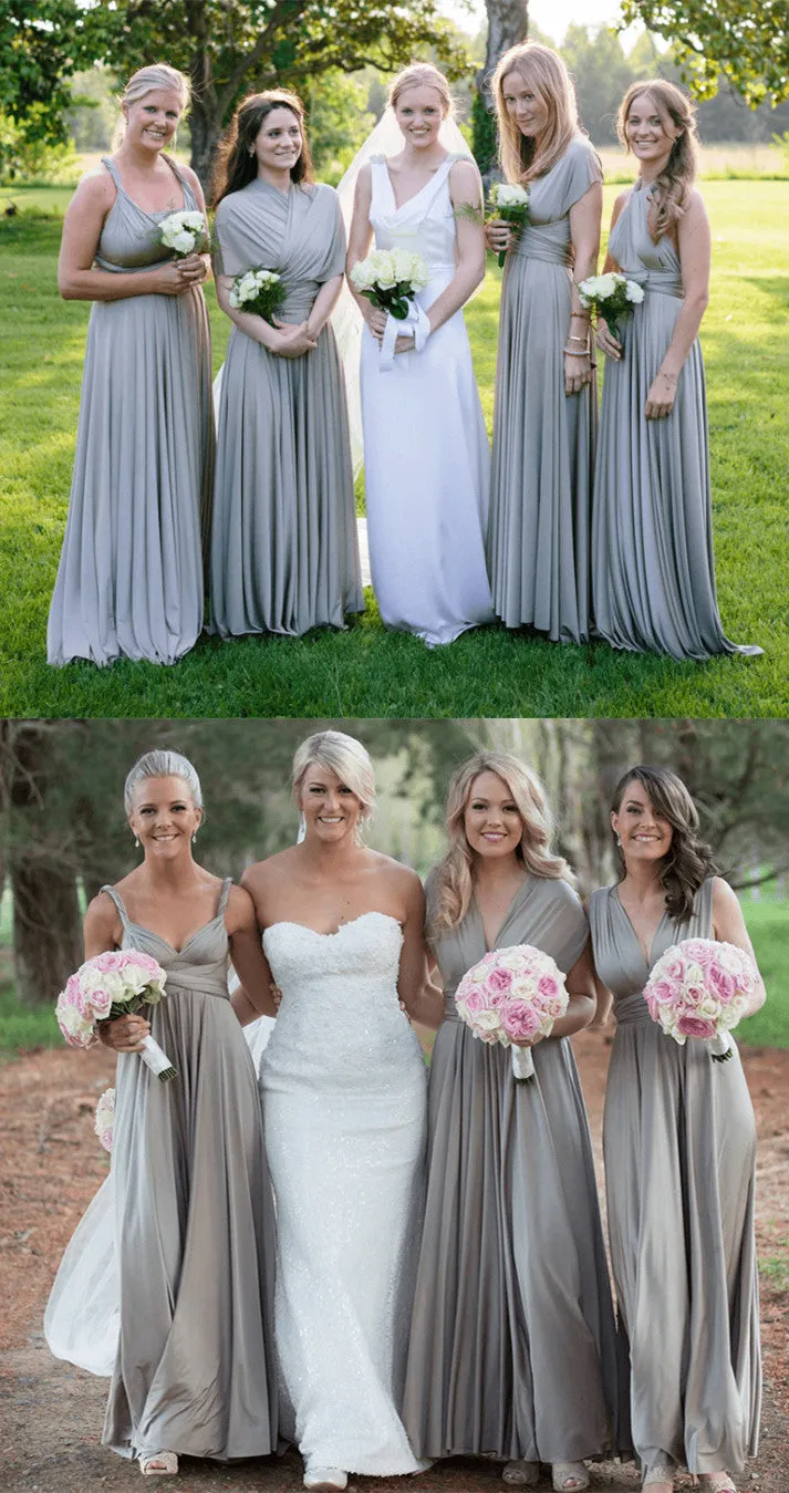 A-line Floor-length V-neck Sleeveless Long Bridesmaid Dresses, BD0589