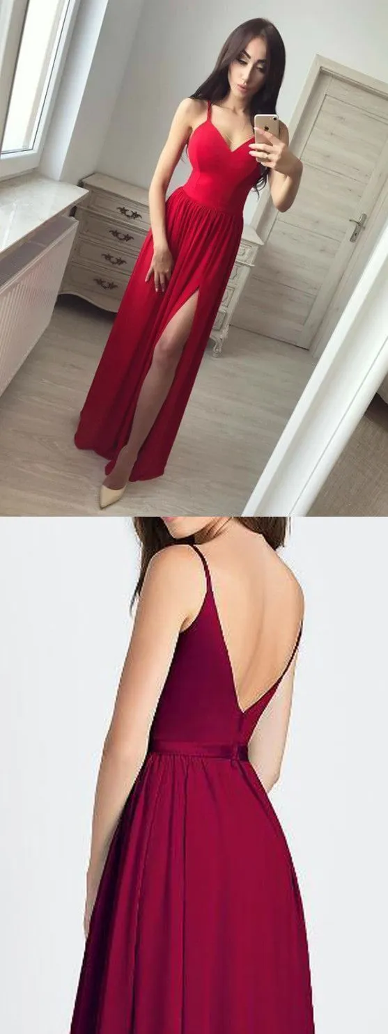 A Line Red Simple Modest Elegant Cheap Sexy Long Prom Dresses, PD0827