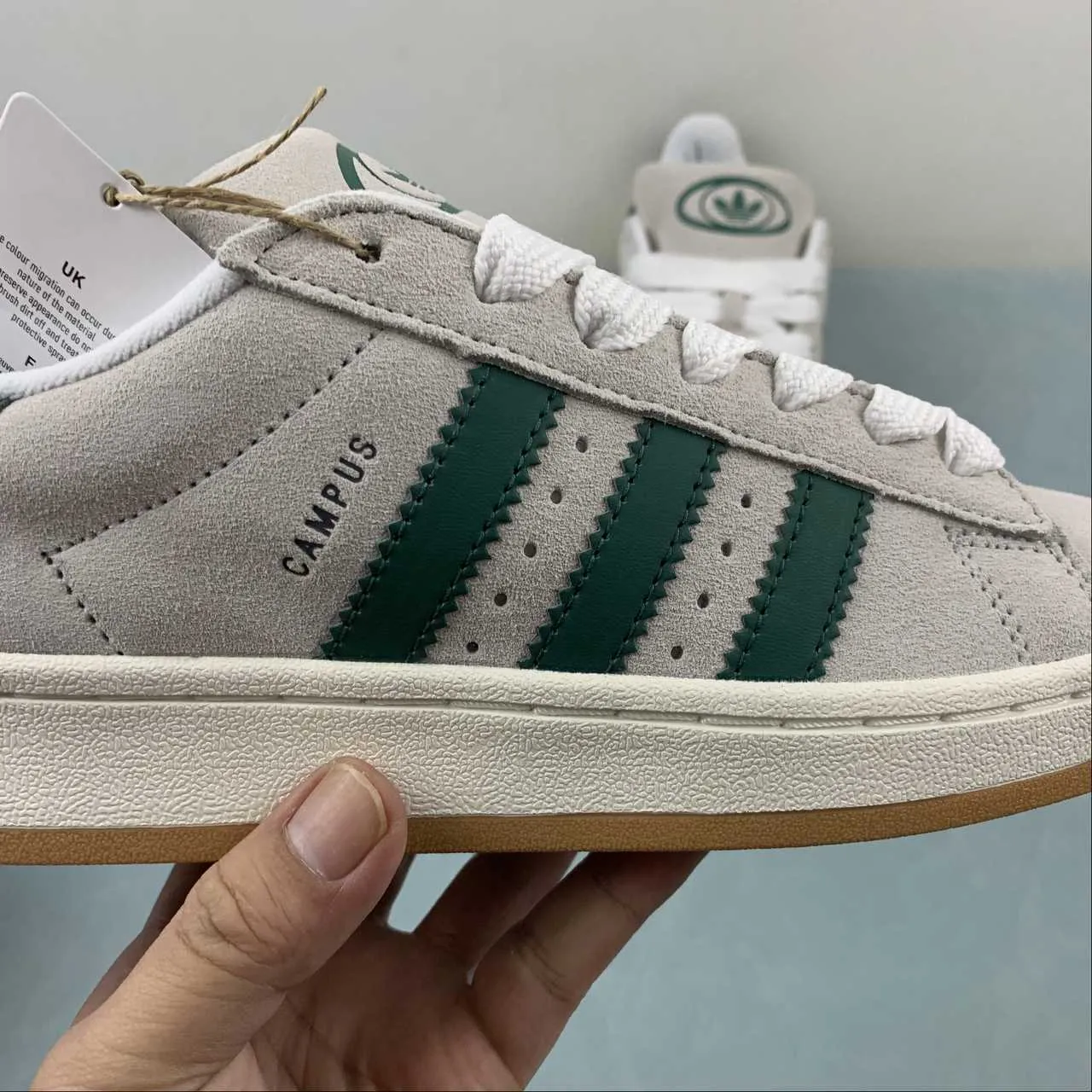 Adidas Campus 00s Sneakers in Crystal White and Dark Green