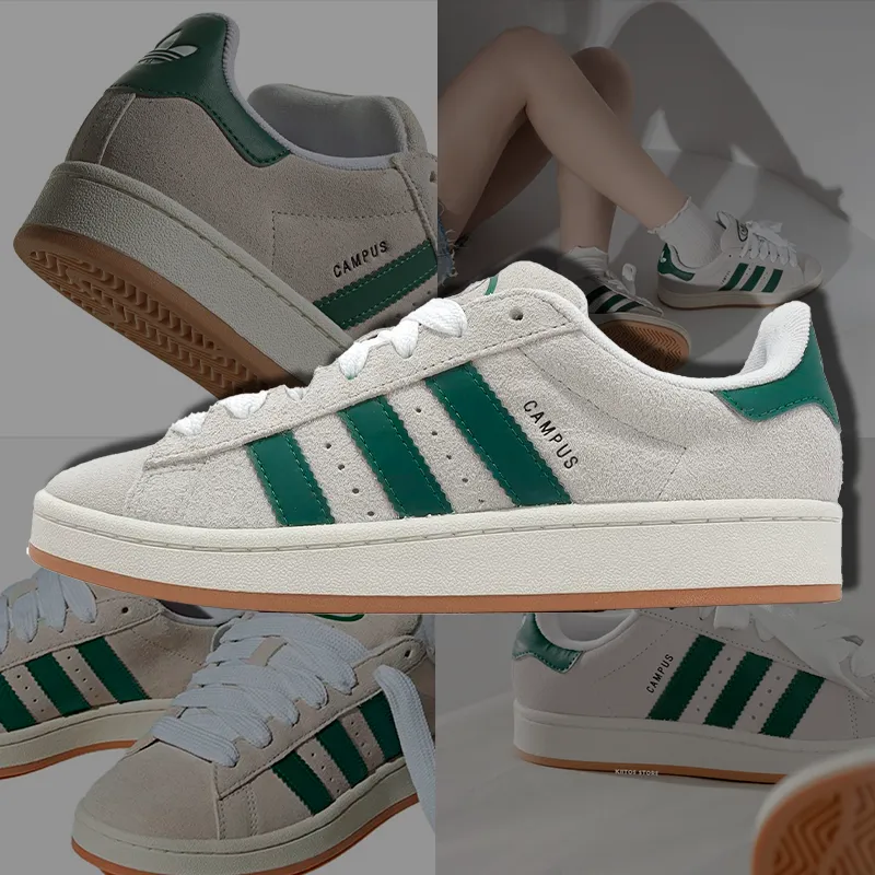 Adidas Campus 00s Sneakers in Crystal White and Dark Green