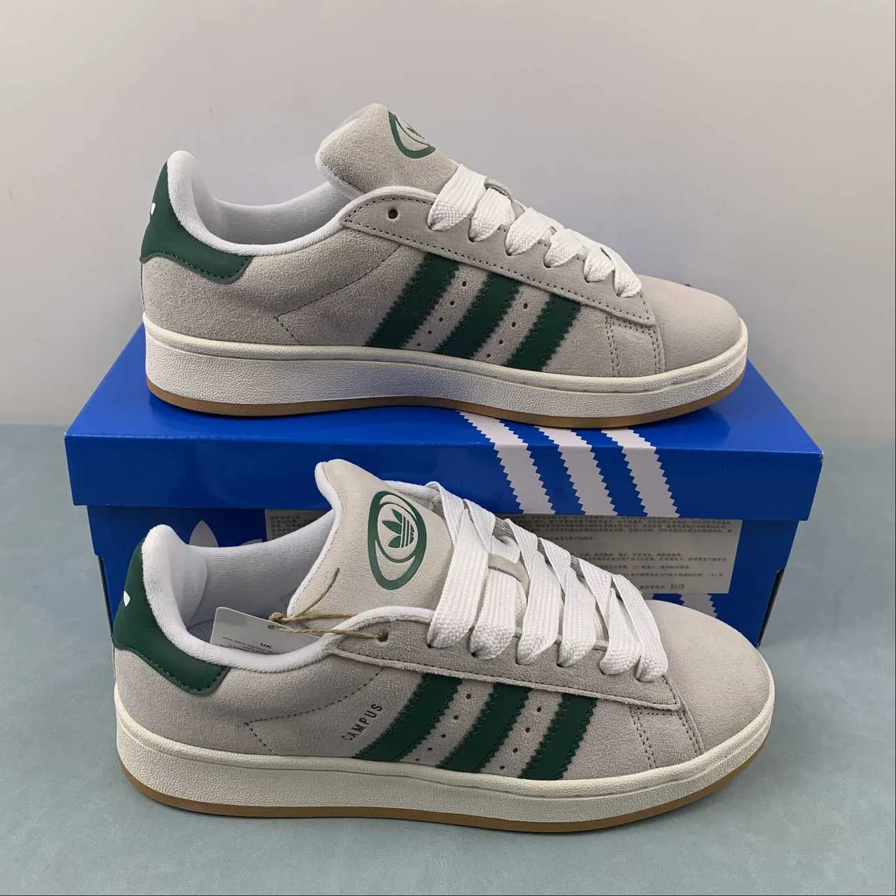 Adidas Campus 00s Sneakers in Crystal White and Dark Green