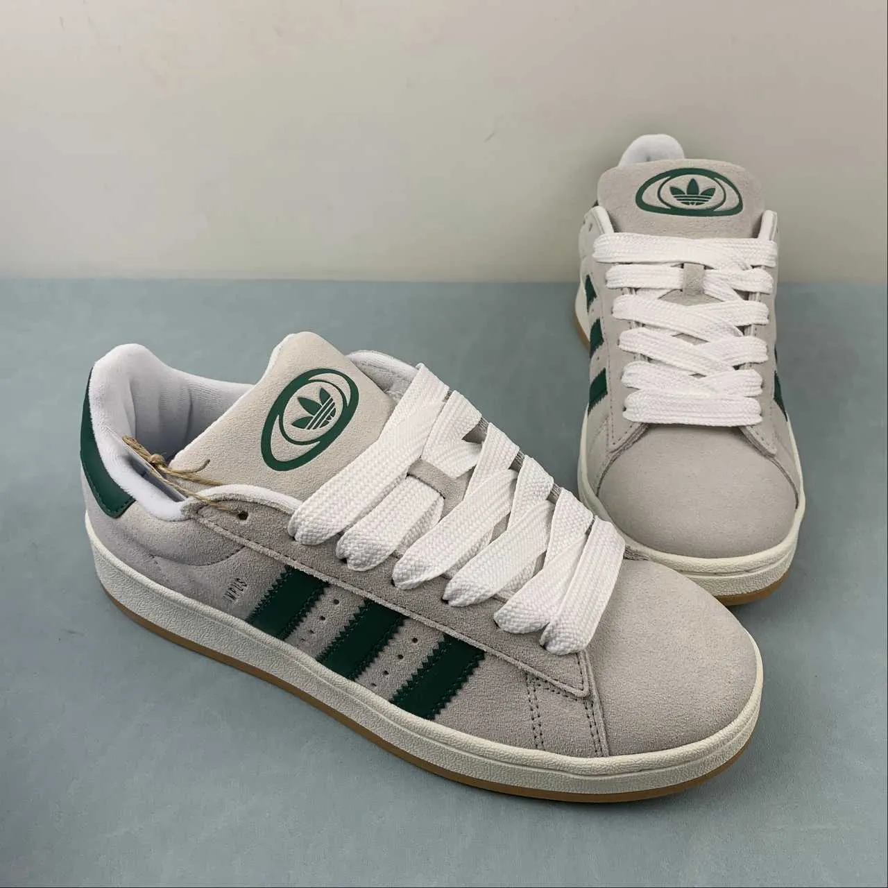 Adidas Campus 00s Sneakers in Crystal White and Dark Green