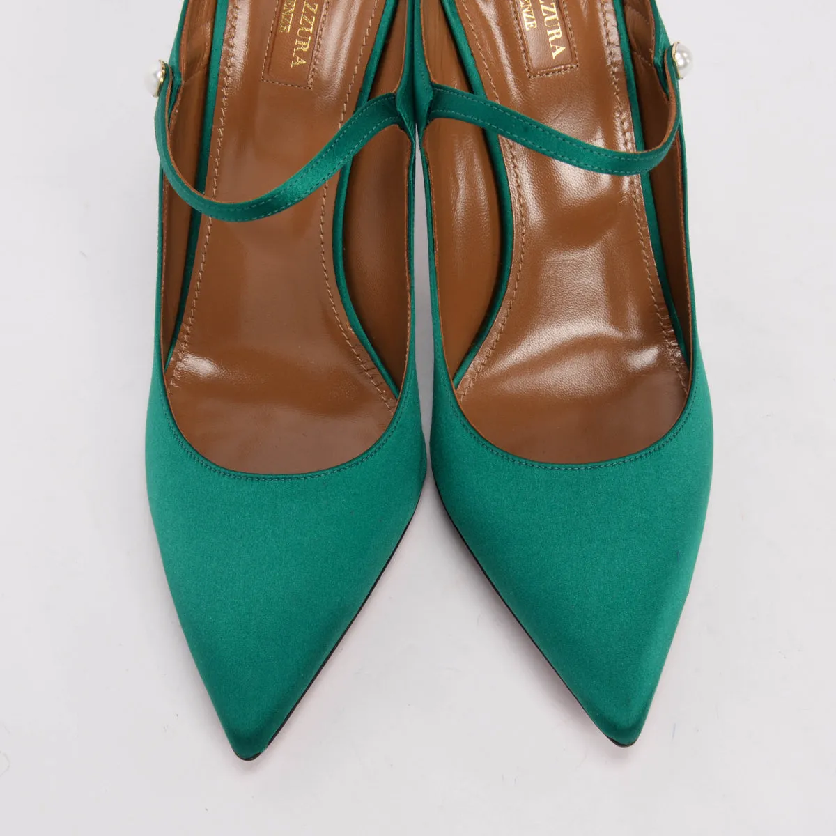 Aquazzura Emerald Green Satin Nolita Mules 41