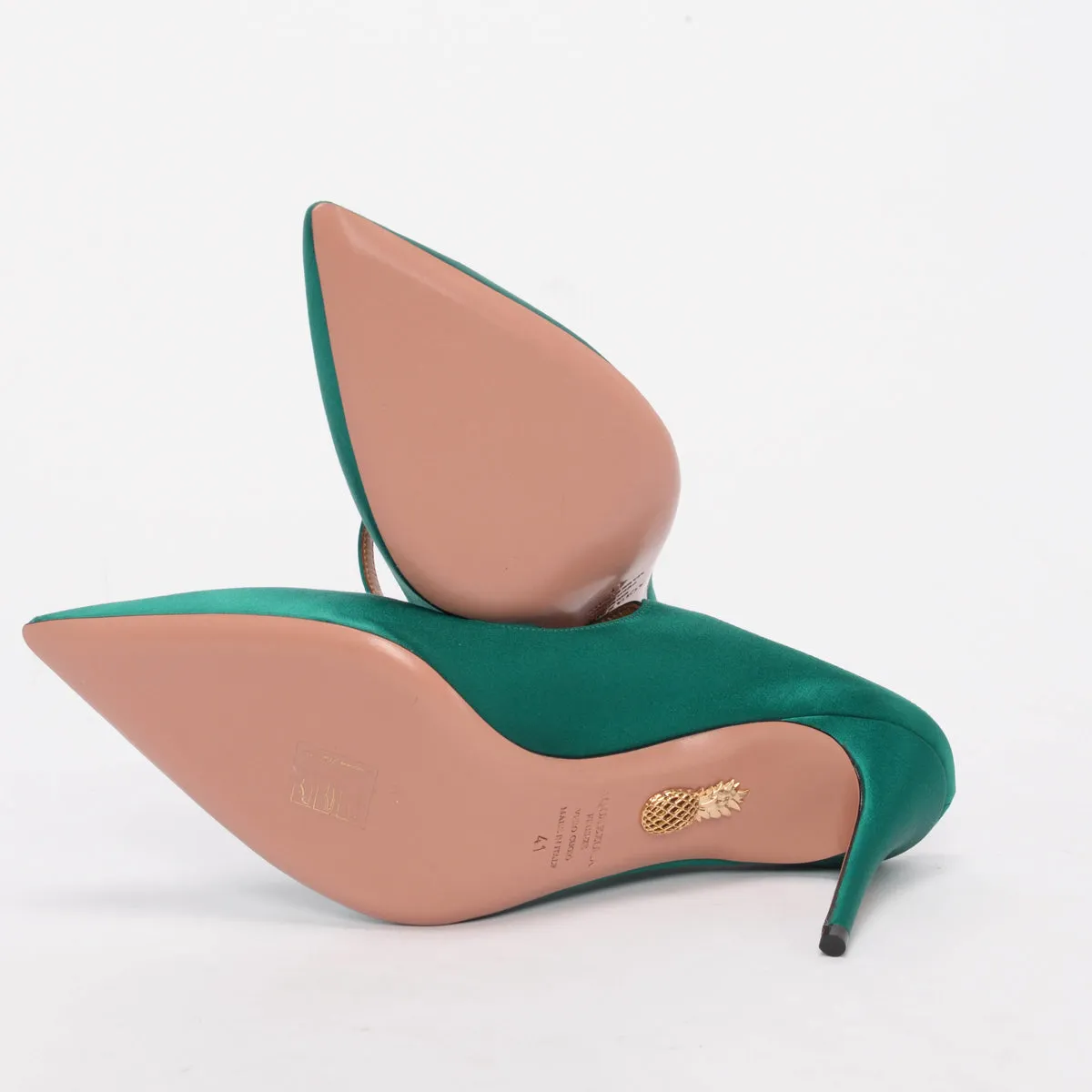 Aquazzura Emerald Green Satin Nolita Mules 41