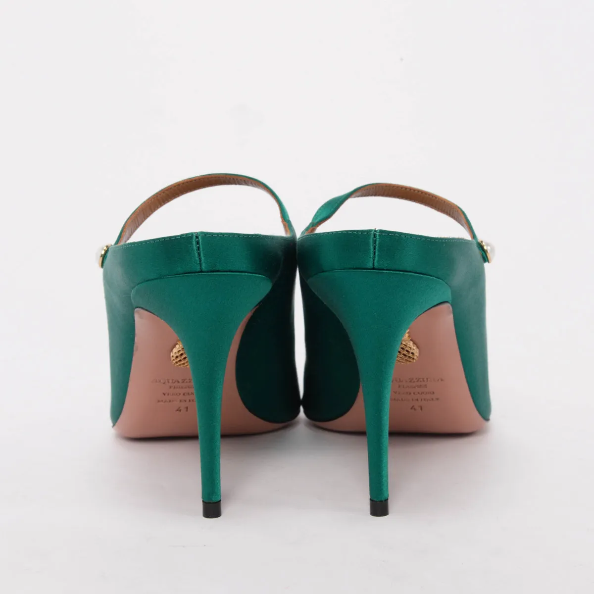 Aquazzura Emerald Green Satin Nolita Mules 41