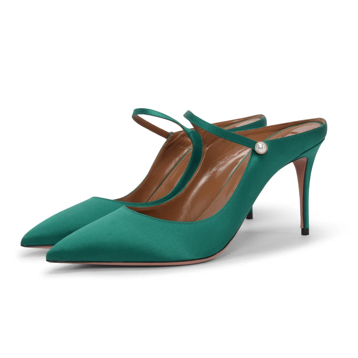 Aquazzura Emerald Green Satin Nolita Mules 41