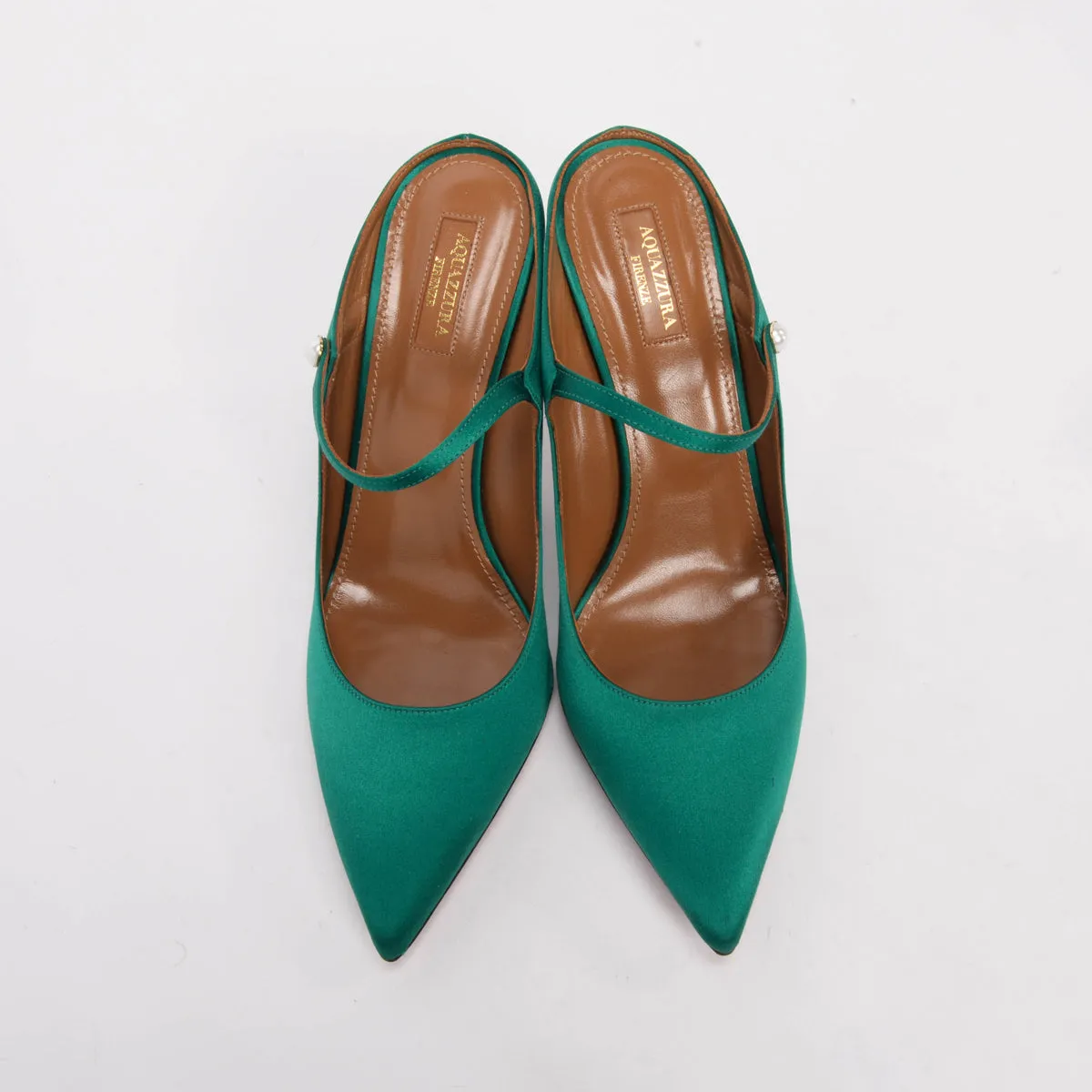 Aquazzura Emerald Green Satin Nolita Mules 41