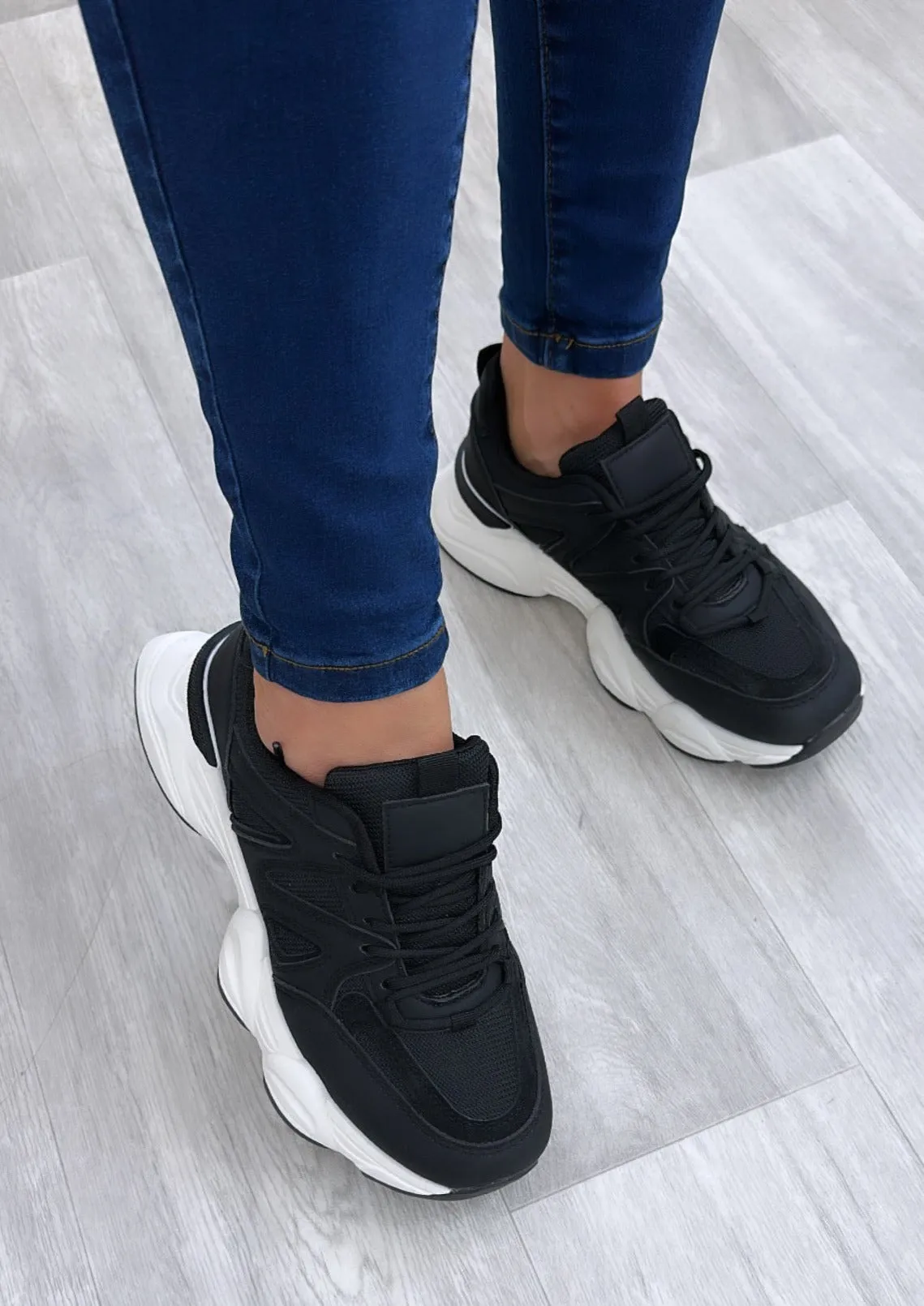 Aryanna Black Chunky Sole Trainers