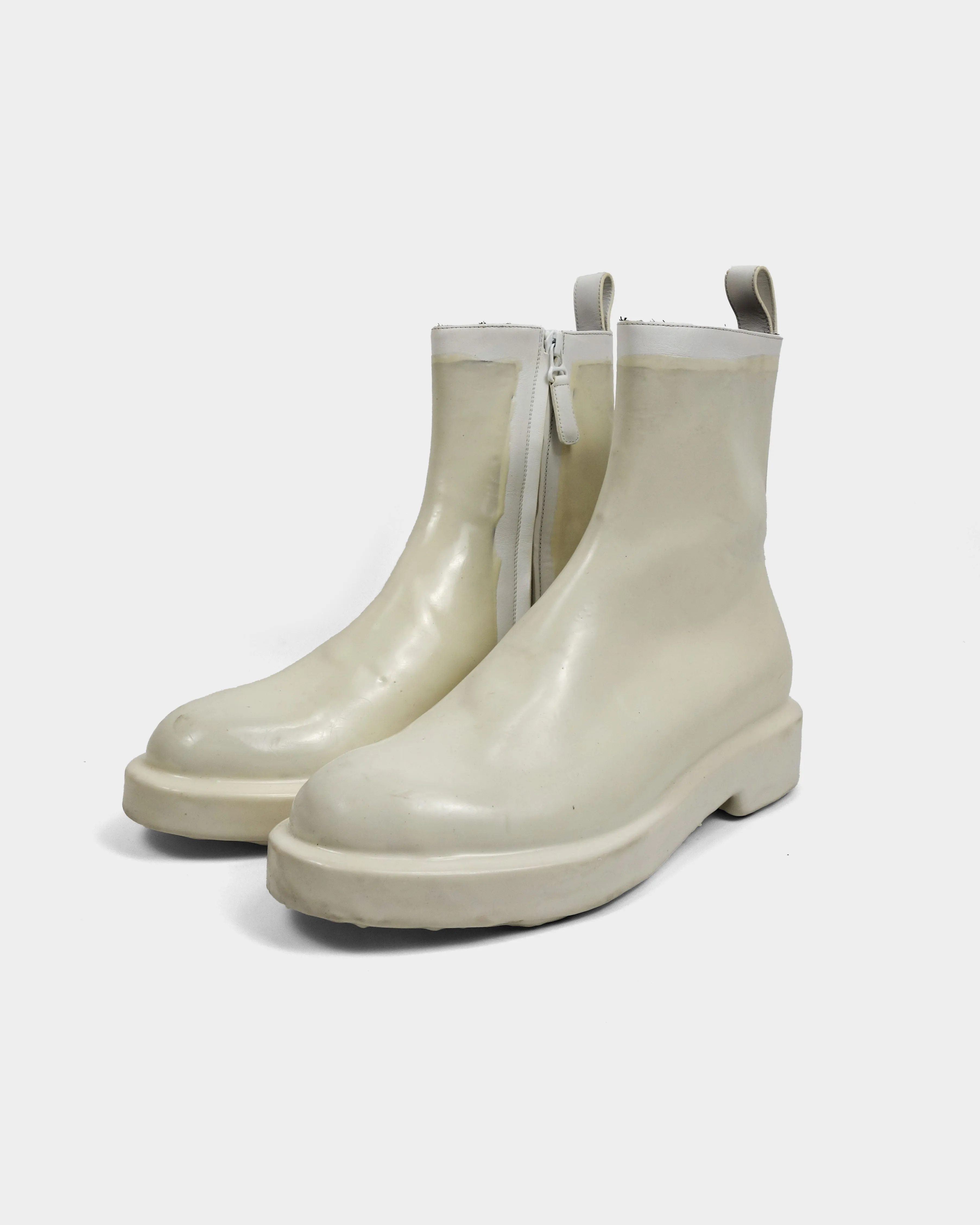 Balenciaga Dipped Side-Zip White Leather Boots AW 2016