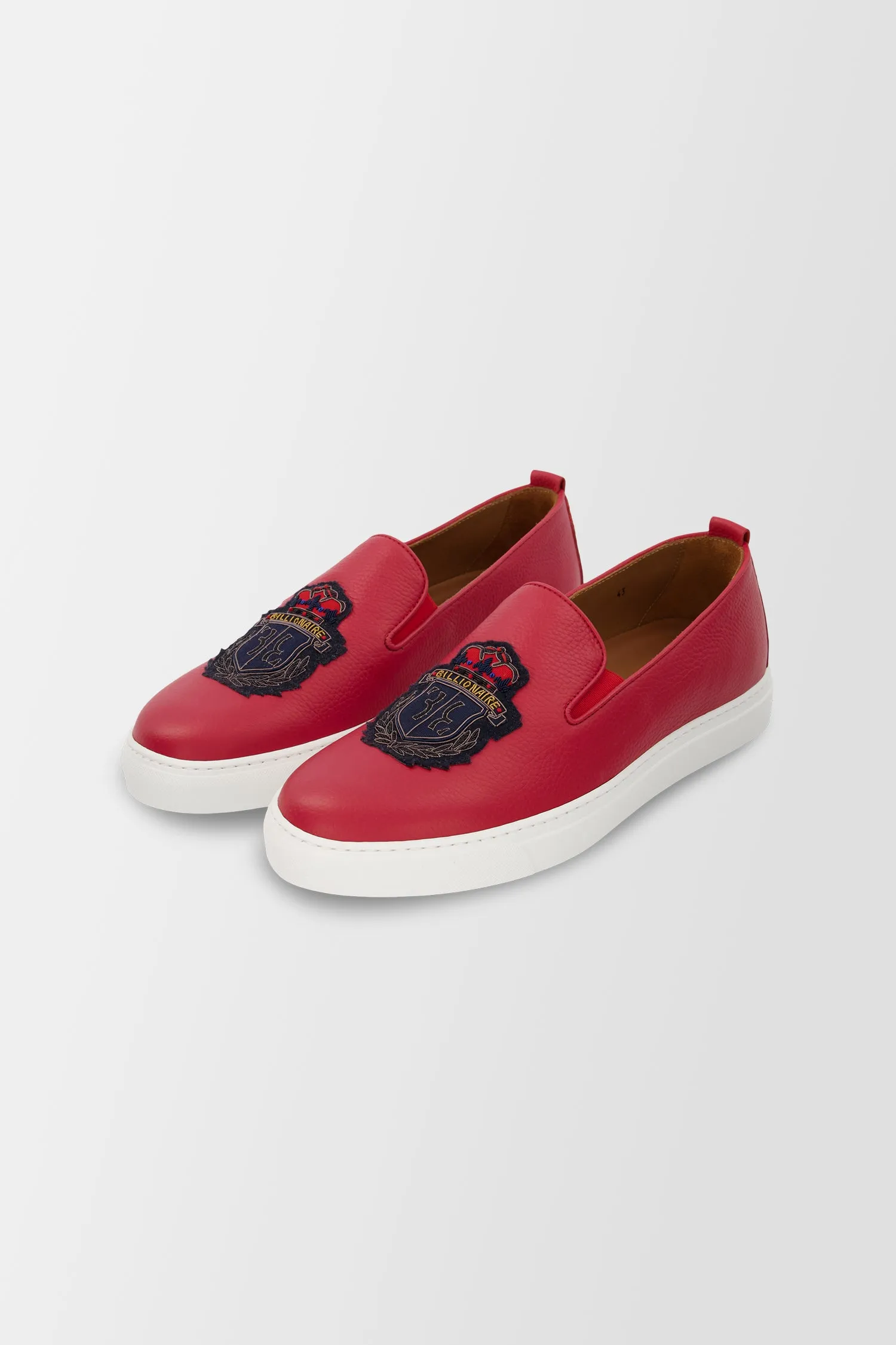 Billionaire Black Crest Red Slip-Ons