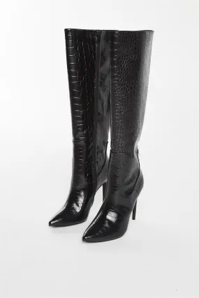 Black Croc Knee High Boot