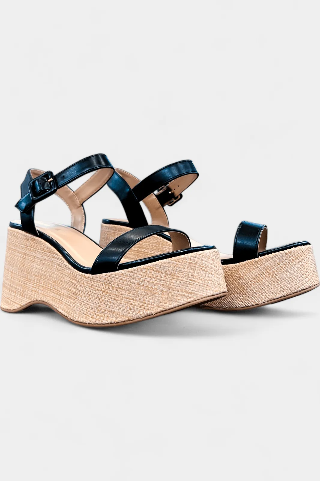 Black Spring Wedge Sandals