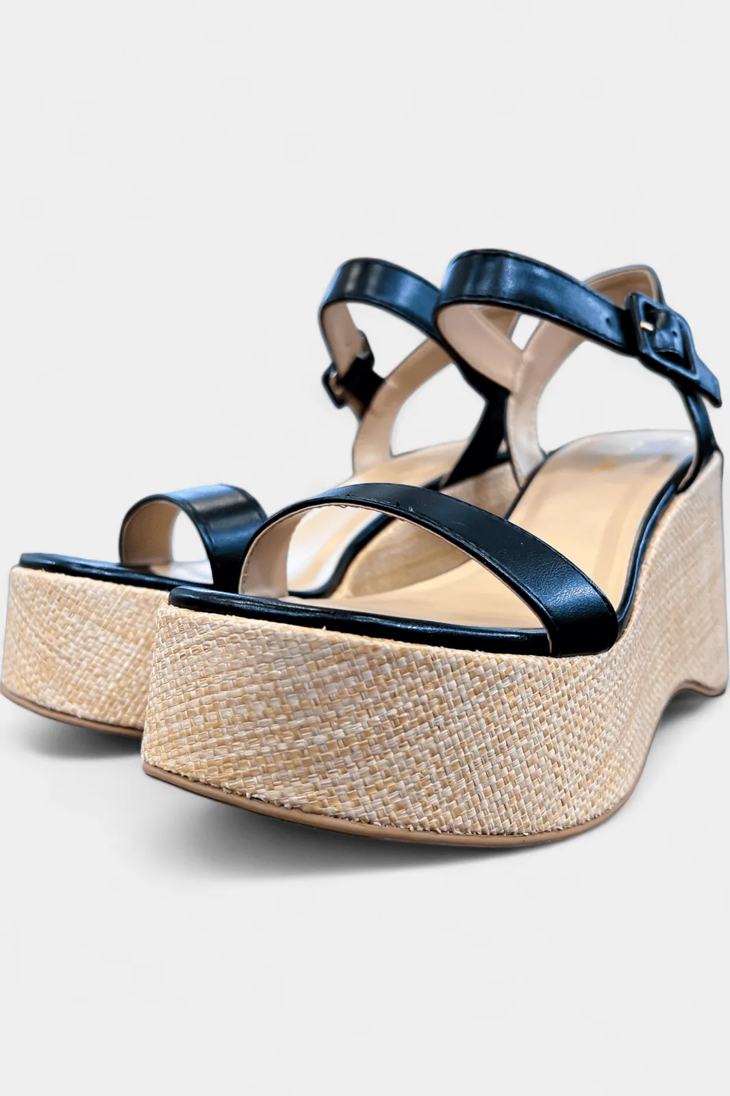 Black Spring Wedge Sandals