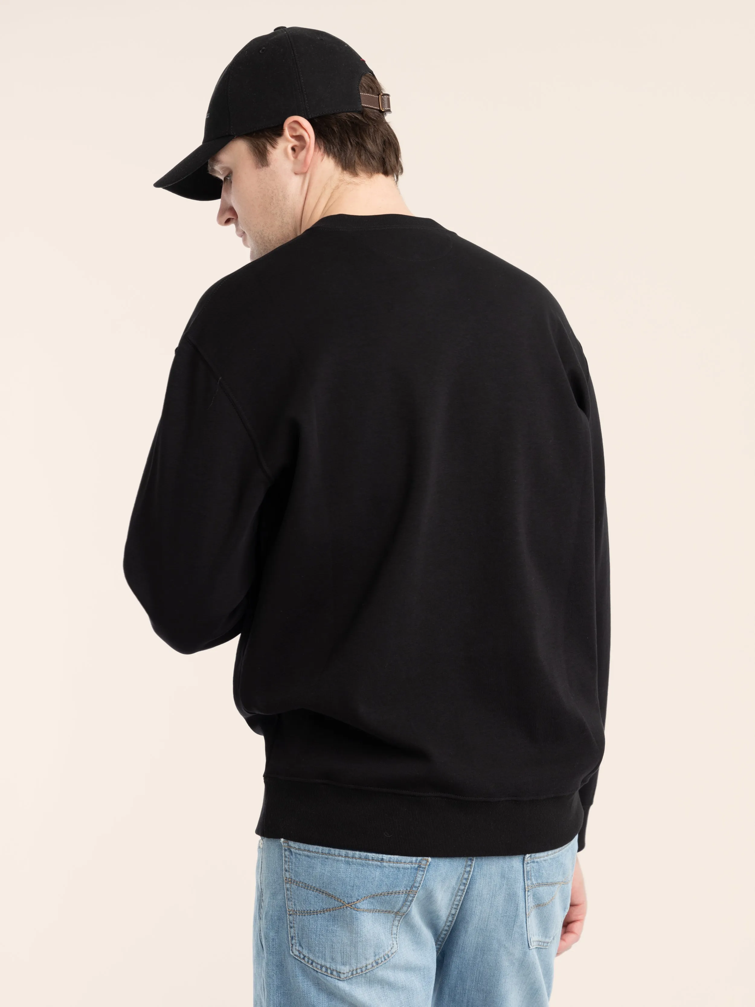 Black Techno Cotton French Terry Sweatshirt with Embroidery