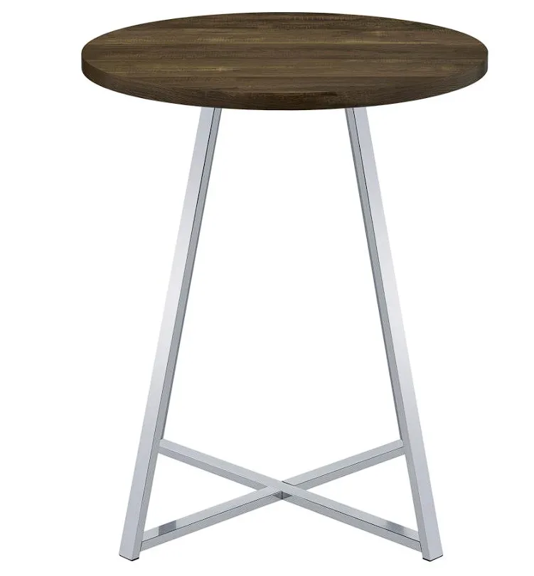 Burkhart Sled Base Round Bar Table Brown Oak and Chrom