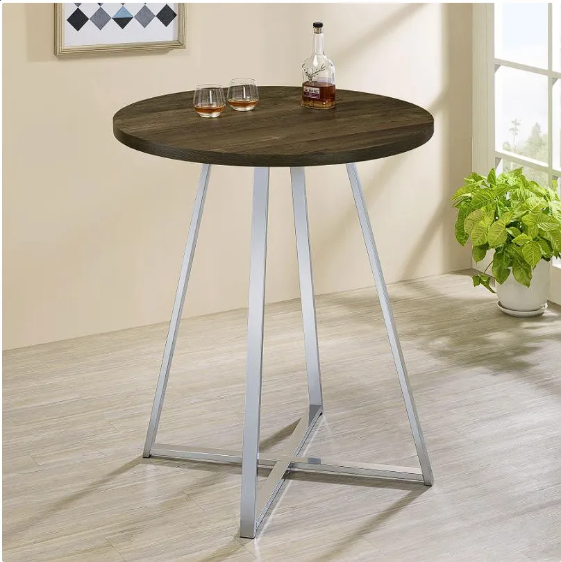 Burkhart Sled Base Round Bar Table Brown Oak and Chrom