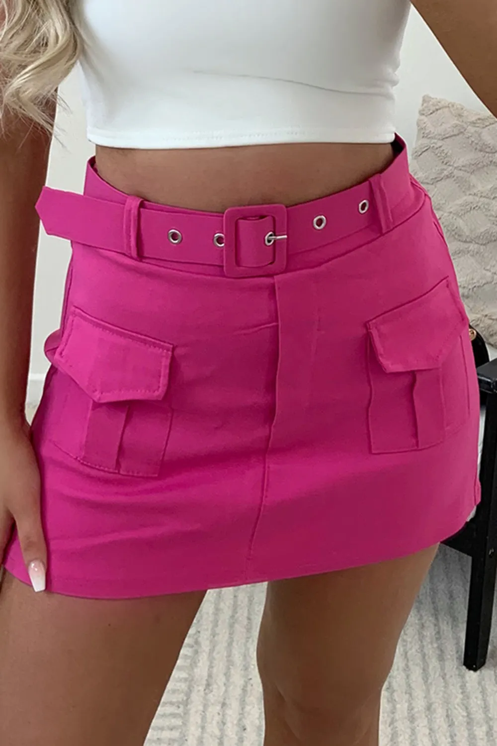 Carina Pink Belted High Waisted Cargo Skort