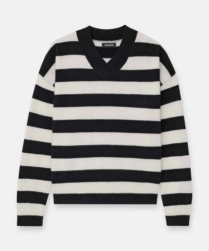 Cashmere Striped Boyfriend V-Neck Sweater