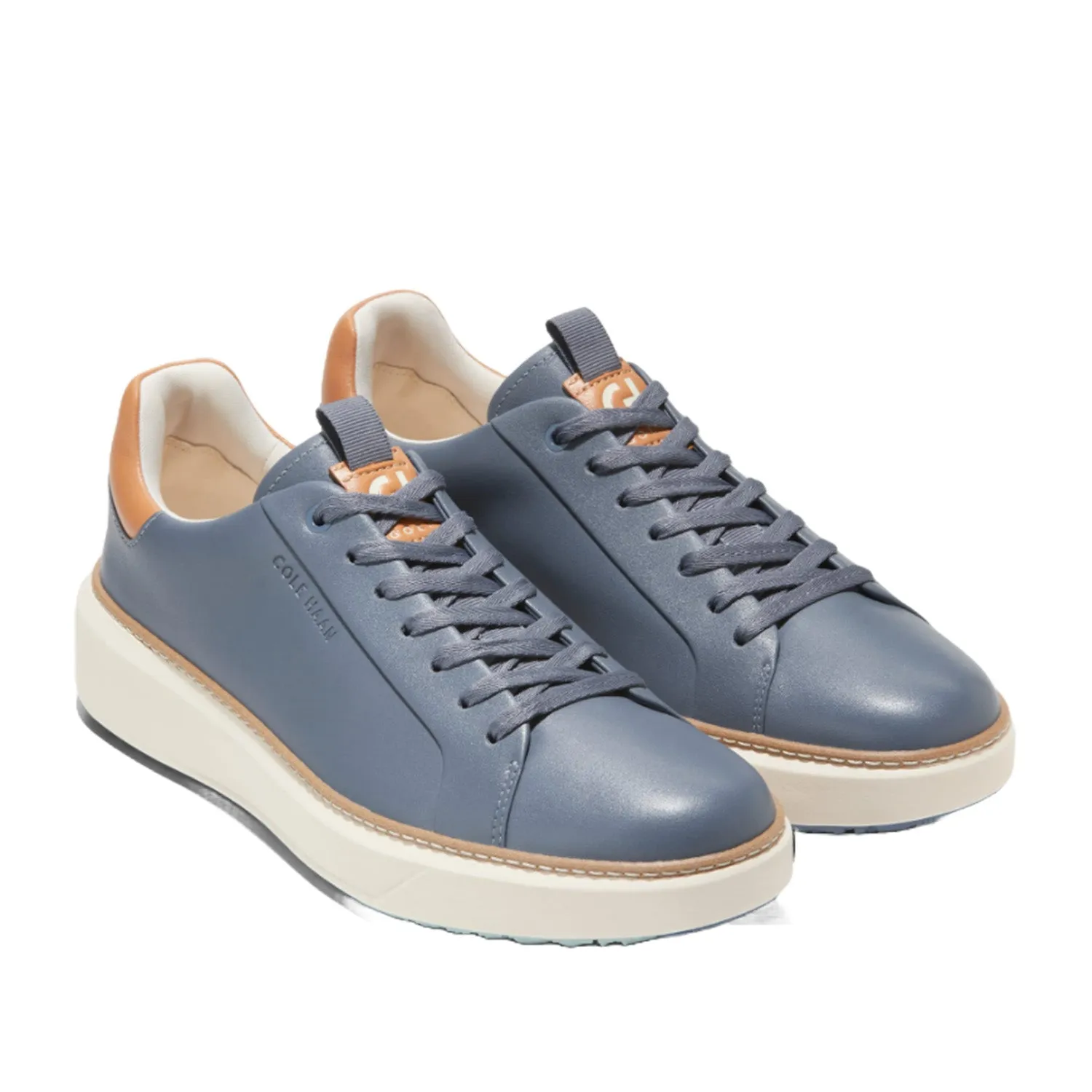 Cole Haan Mens Grandpro Topspin Golf Sneakers in Folkstone Gray with Natural Tan and Ivory Accents