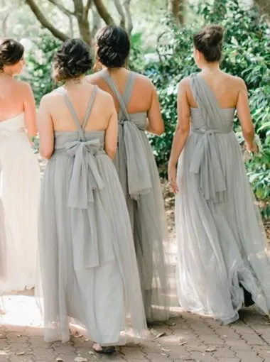 Convertible Soft Tulle Sage Green Long Cheap Bridesmaid Dresses Online, WG607