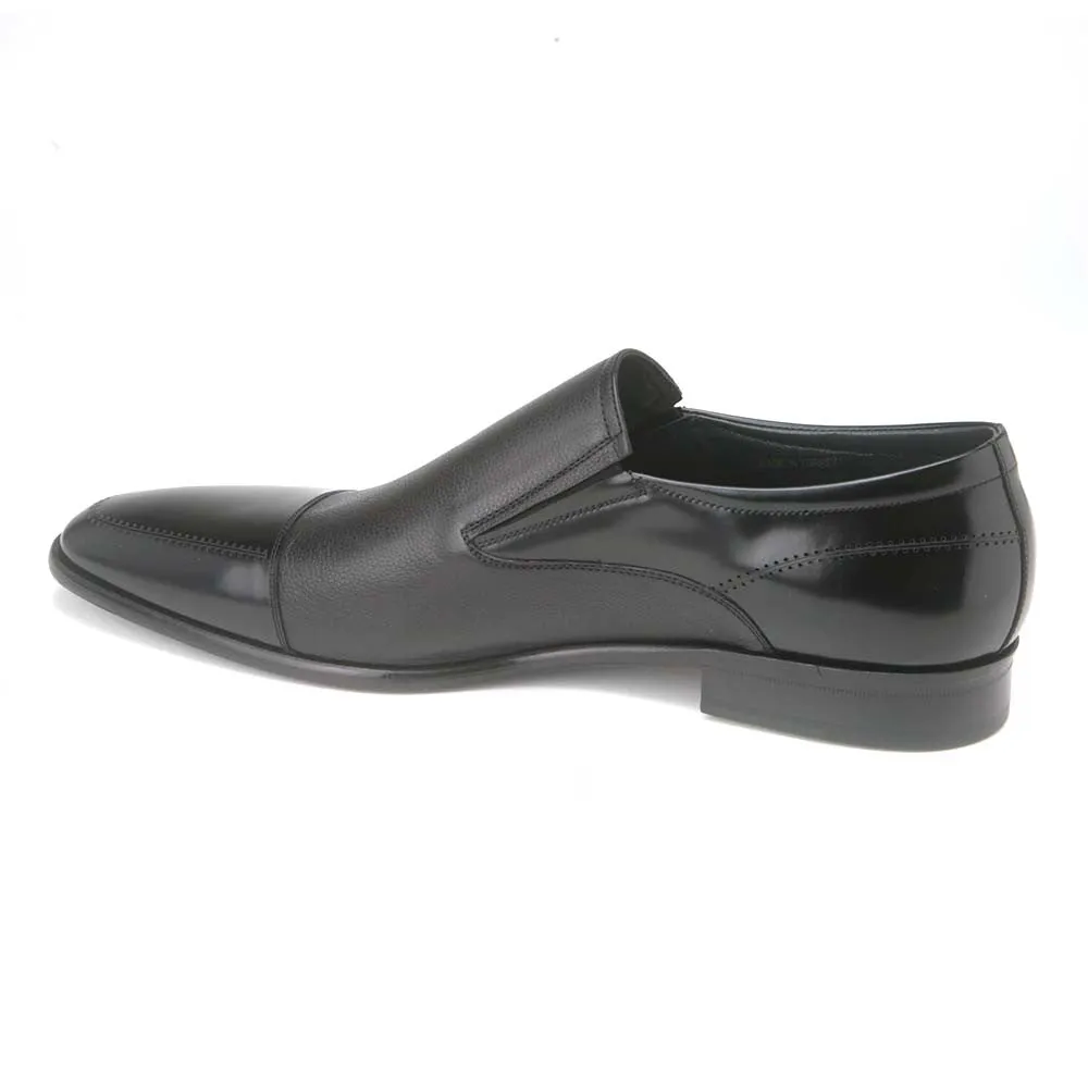 Corrente Black Leather Men’s Cap Toe Slip On Loafers