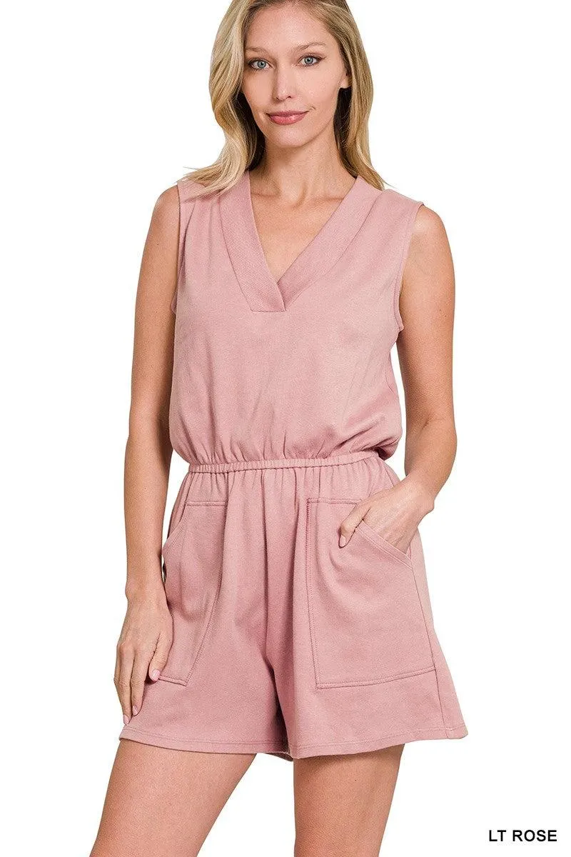 COTTON SLEEVELESS ROMPER WITH POCKETS