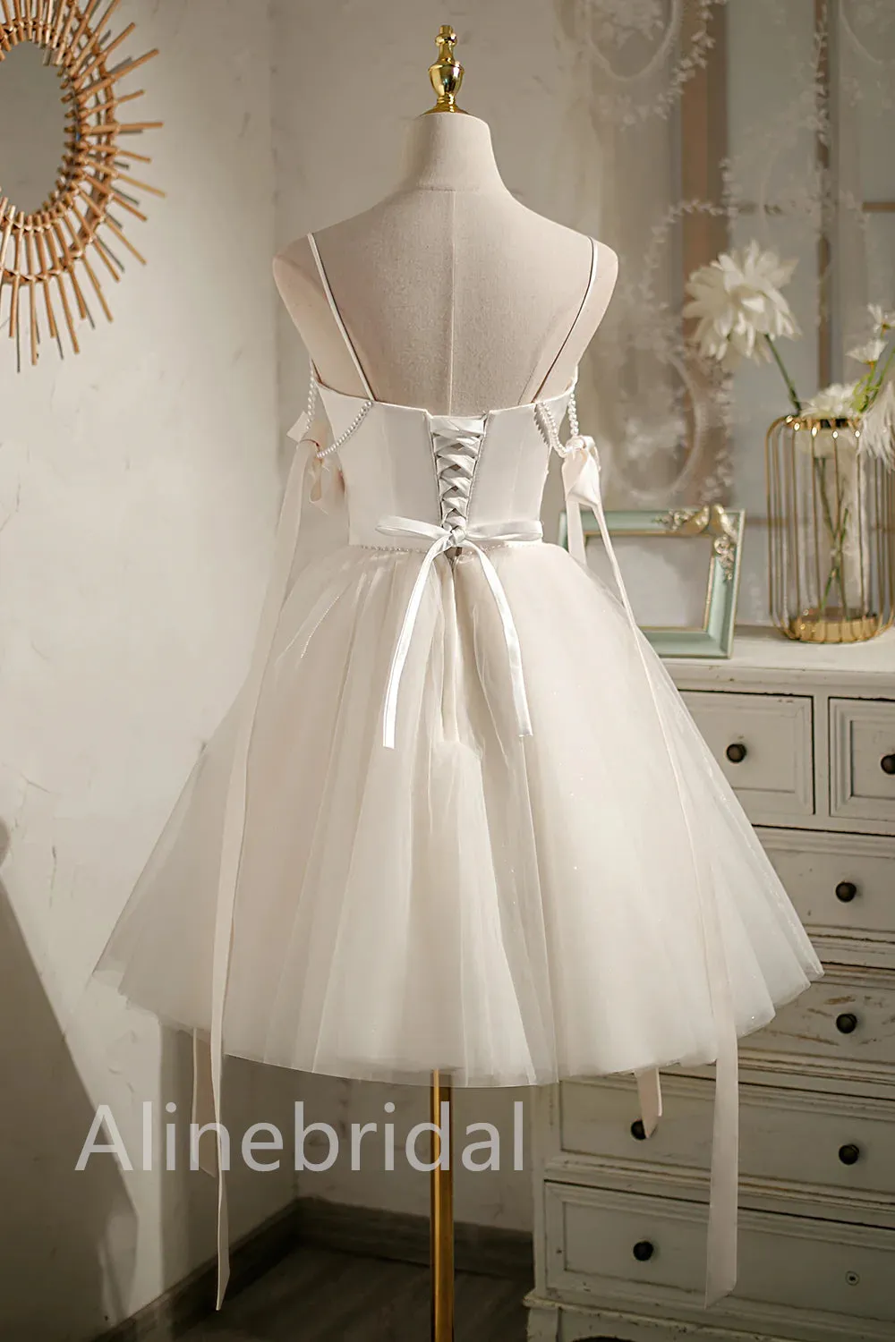 Cute Bow knot Sleeveless A-line Short Mini Homecoming Dress, HD3092