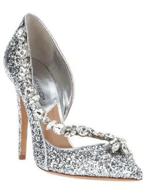 Dsquared2 - As Seen on the 2012 Fall Runway Collection, Look 31 - Silver Glittery Pointed Toe Heels with Crystal Embellishments - IT 38 1/2