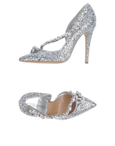 Dsquared2 - As Seen on the 2012 Fall Runway Collection, Look 31 - Silver Glittery Pointed Toe Heels with Crystal Embellishments - IT 38 1/2