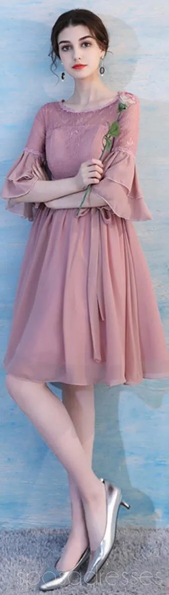 Dusty Pink Chiffon Mismatched Simple Cheap Bridesmaid Dresses Online, WG513