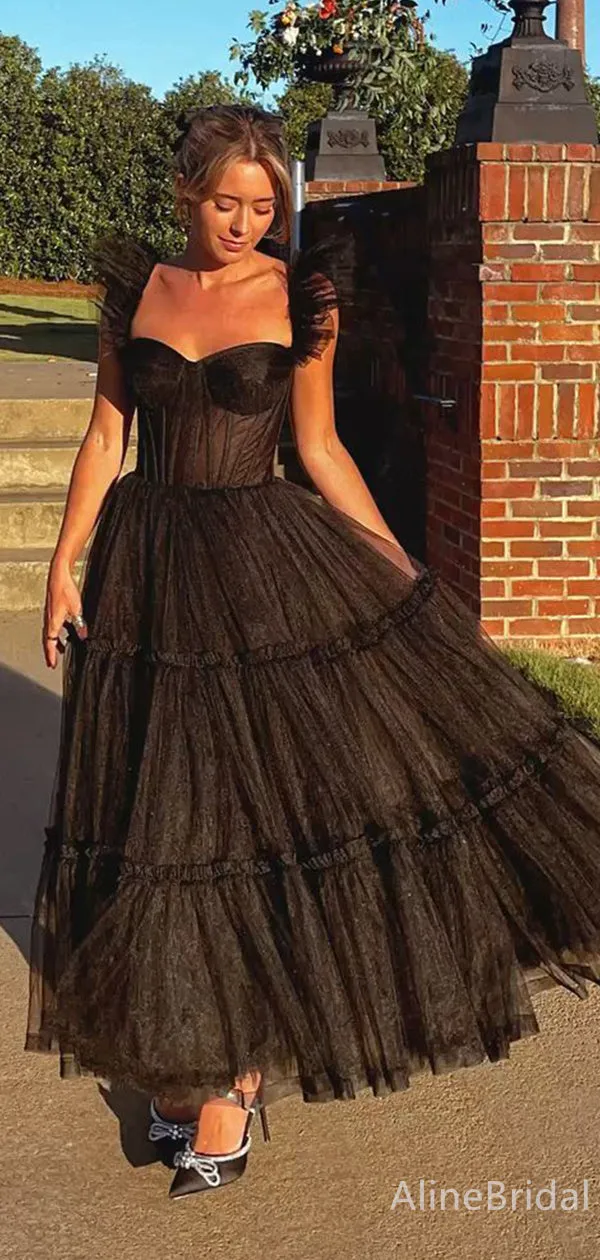 Elegant Black Sweatheart A-line Long Prom Dress,PD38003