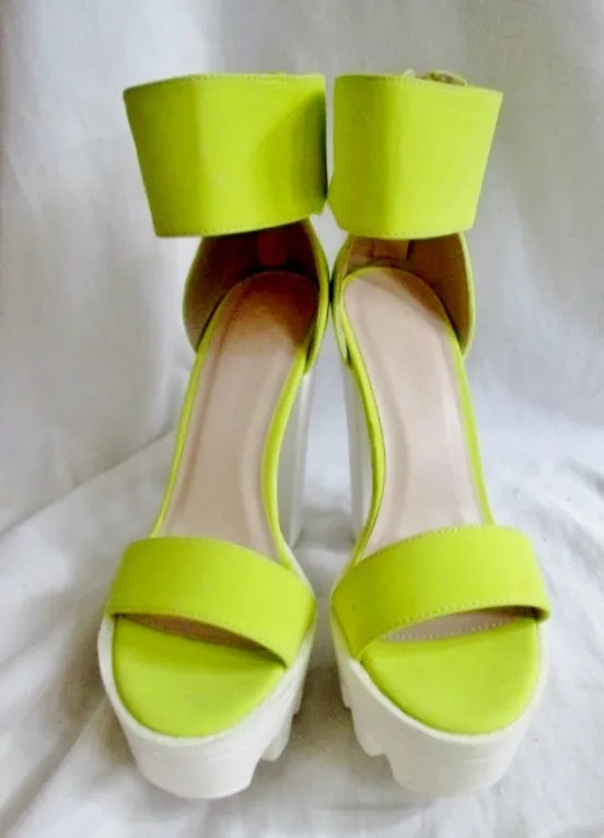 EUC WILD DIVA LOUNGE Vegan High Heel Platform Shoe NEON YELLOW 9 FETISH