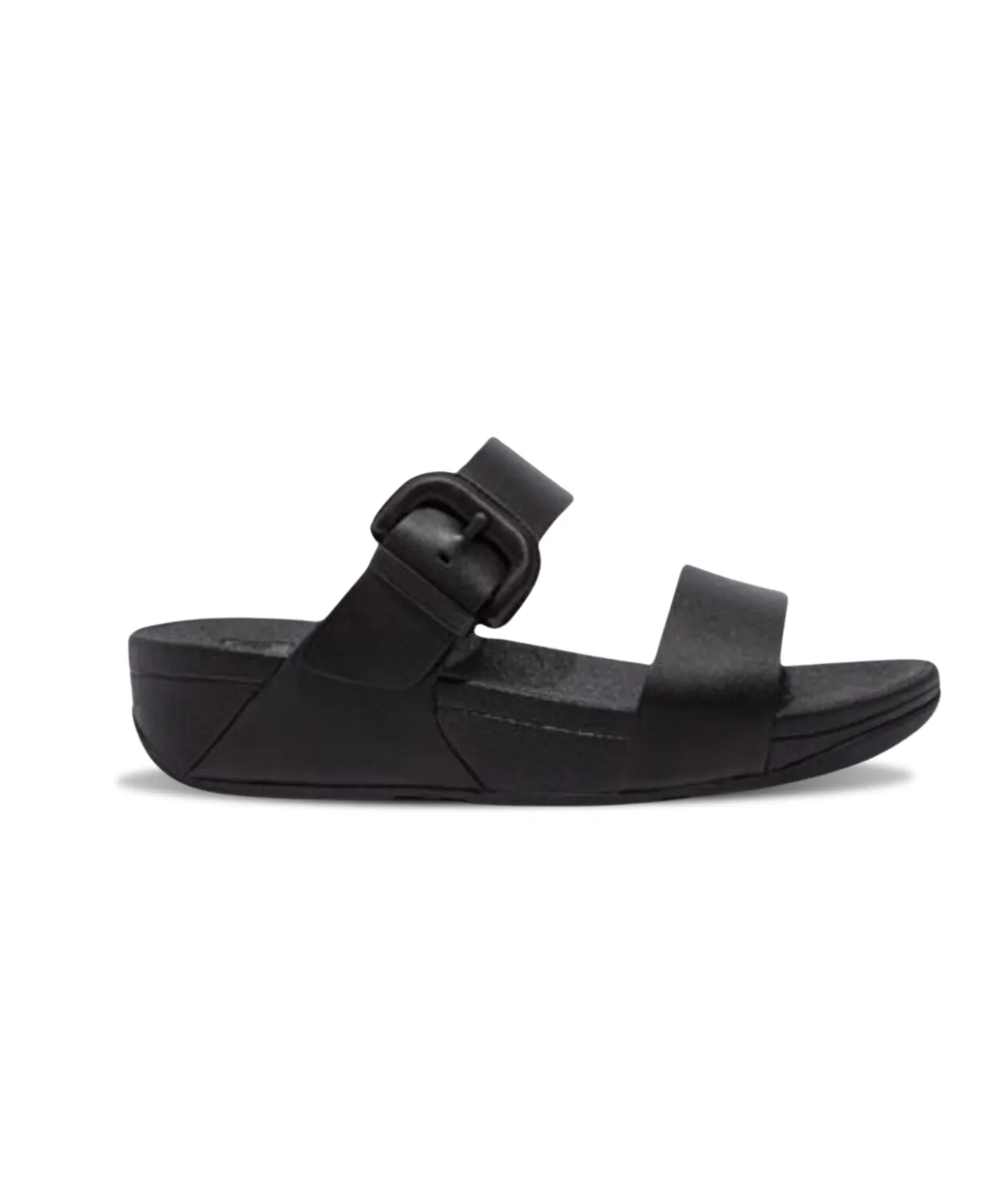 FitFlop Lulu Covered Buckle Raw Edge Leather Slides Black