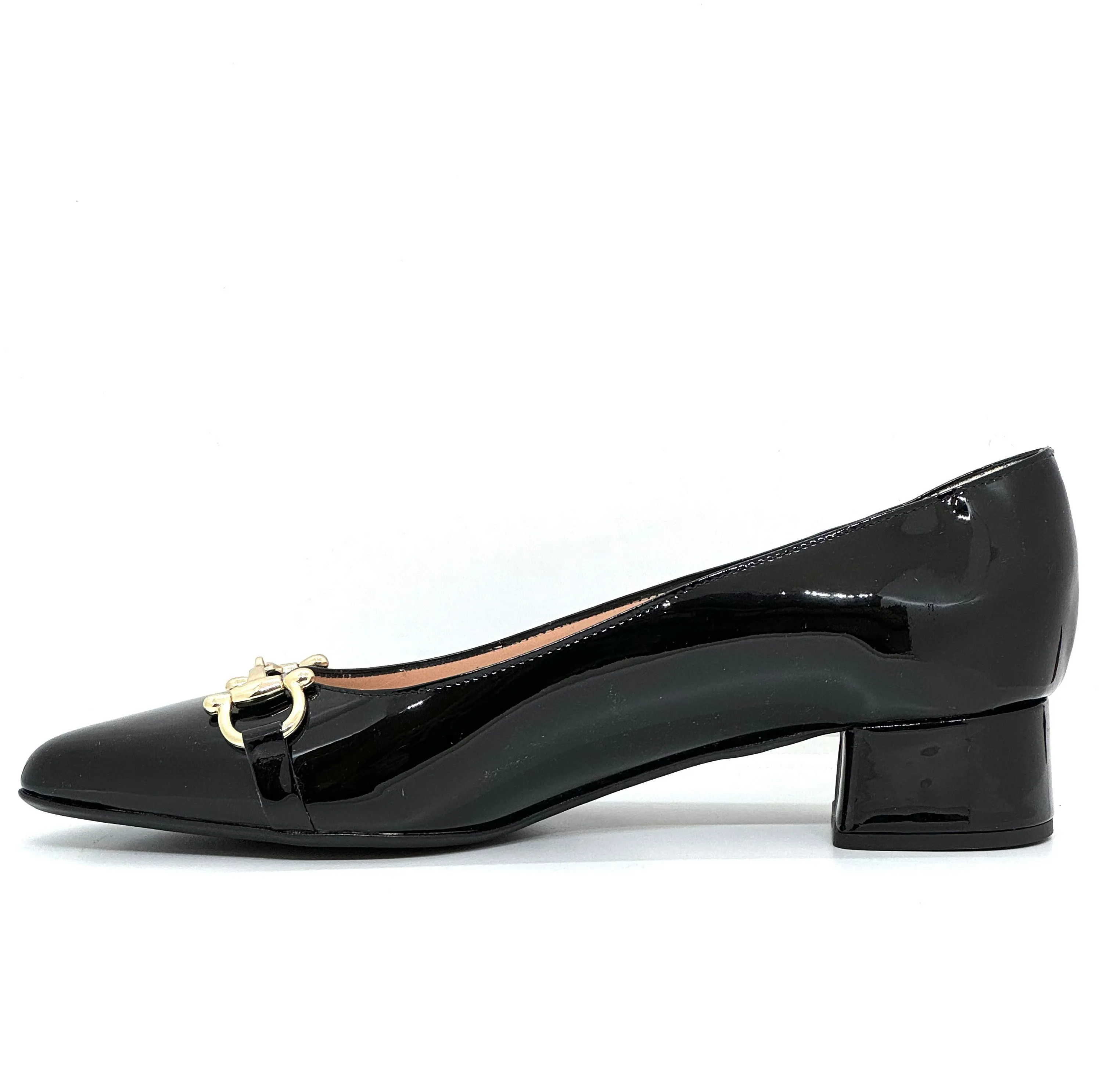 HB Ladies Patent Trim Low Block Heel