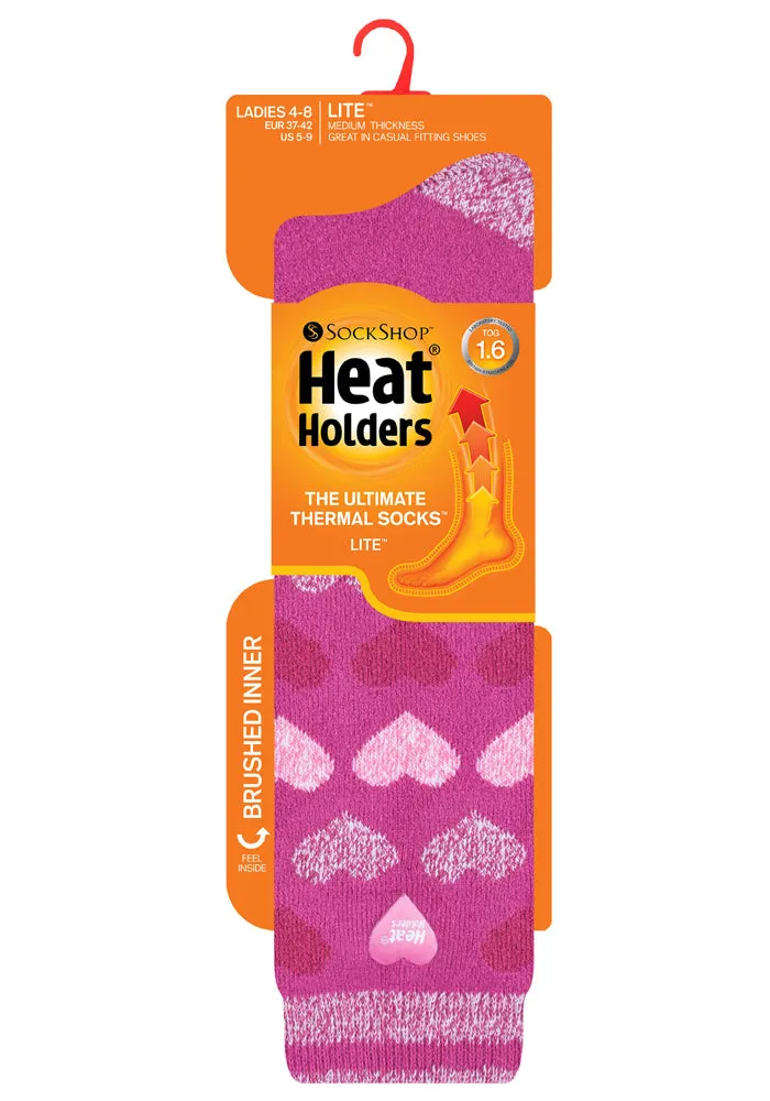 Ladies Lite Jacquard Heart Long Socks - Shaw