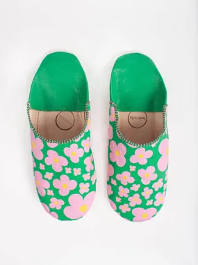 Margot Floral Babouche Slippers, Green