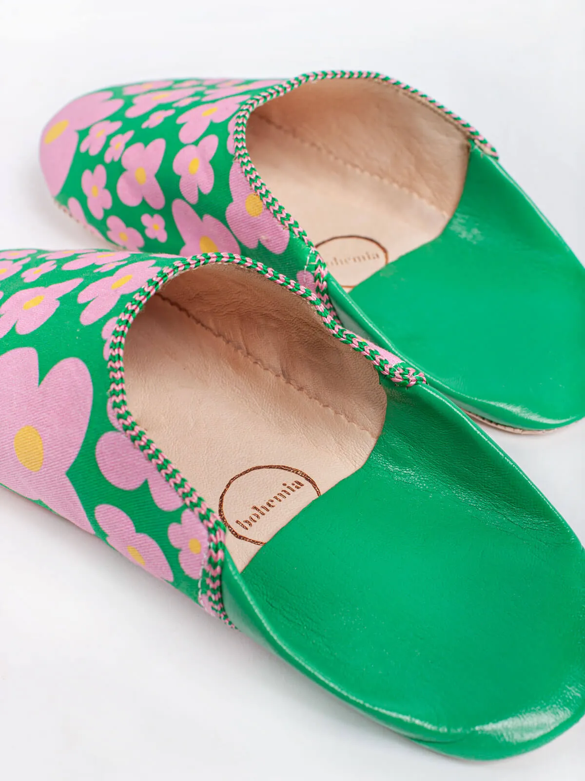 Margot Floral Babouche Slippers, Green