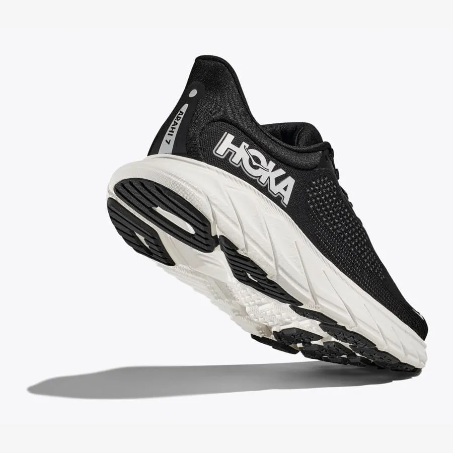 Mens HOKA ONE ONE Arahi 7 Running Shoes - Black/White, Lightweight Supportive Design for Stability and Comfort