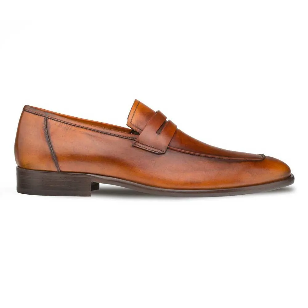 Mezlan Cognac Burnished Calfskin Penny Loafer