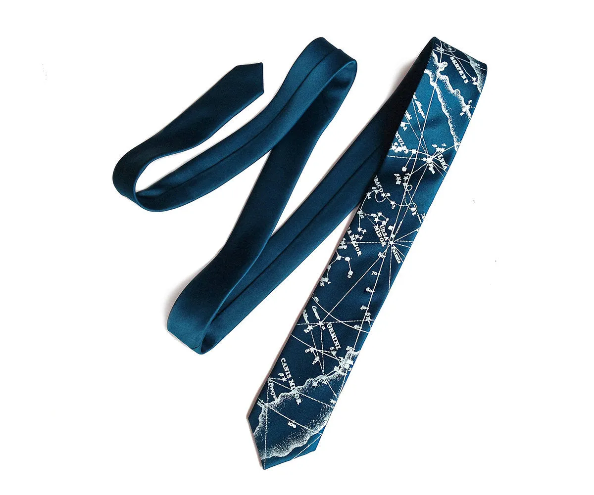 Milky Way Galaxy silk necktie. Star chart tie