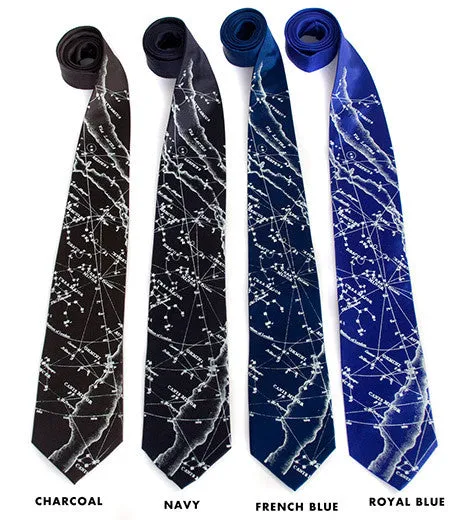 Milky Way Galaxy silk necktie. Star chart tie