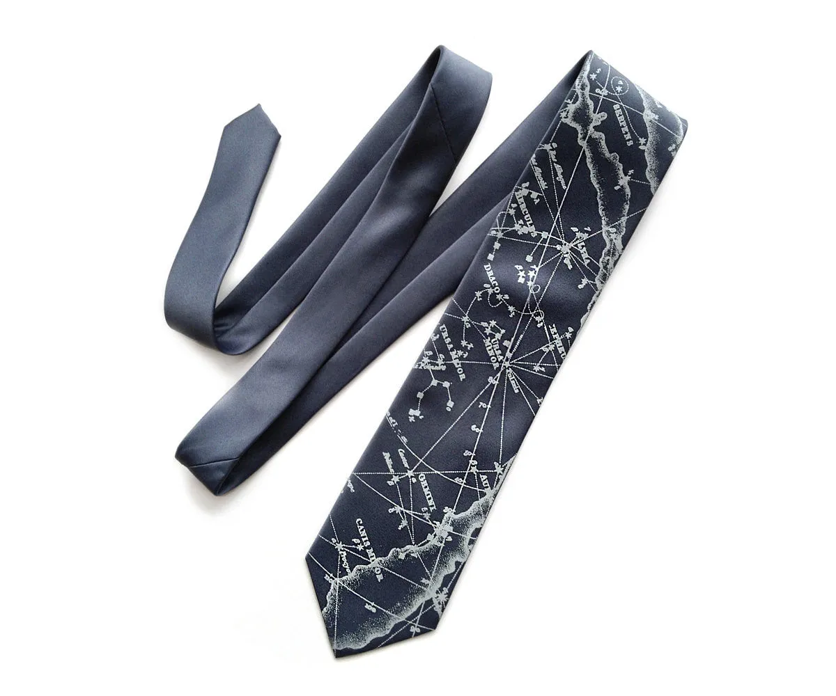 Milky Way Galaxy silk necktie. Star chart tie