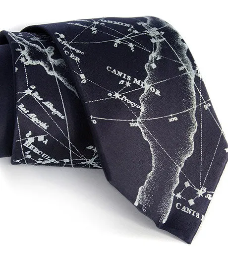 Milky Way Galaxy silk necktie. Star chart tie