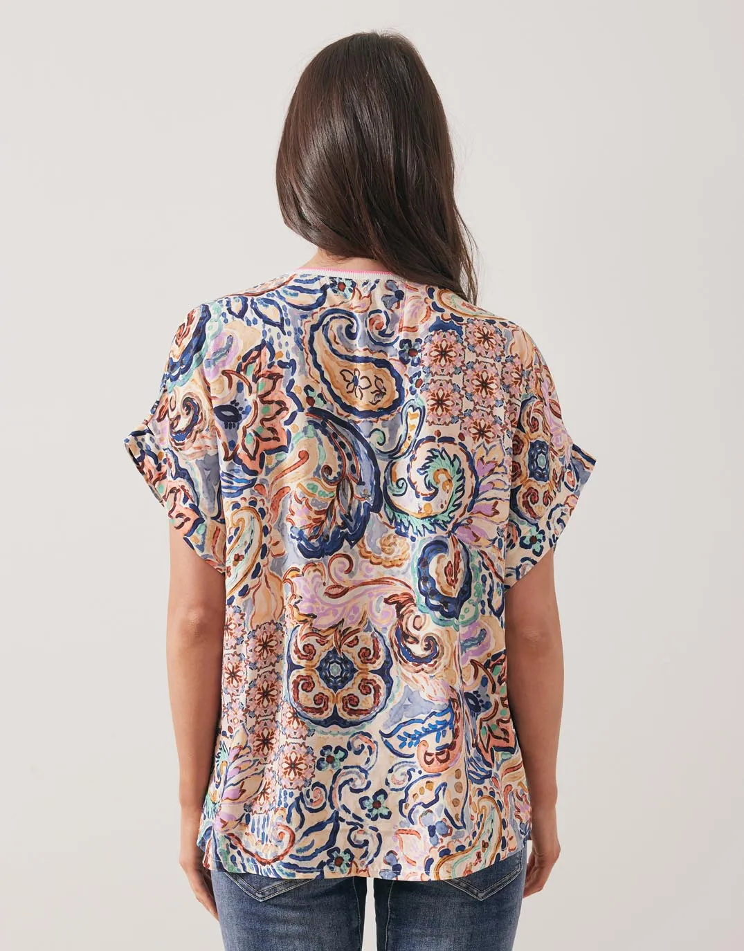 Printed V-Neck Top - Blue