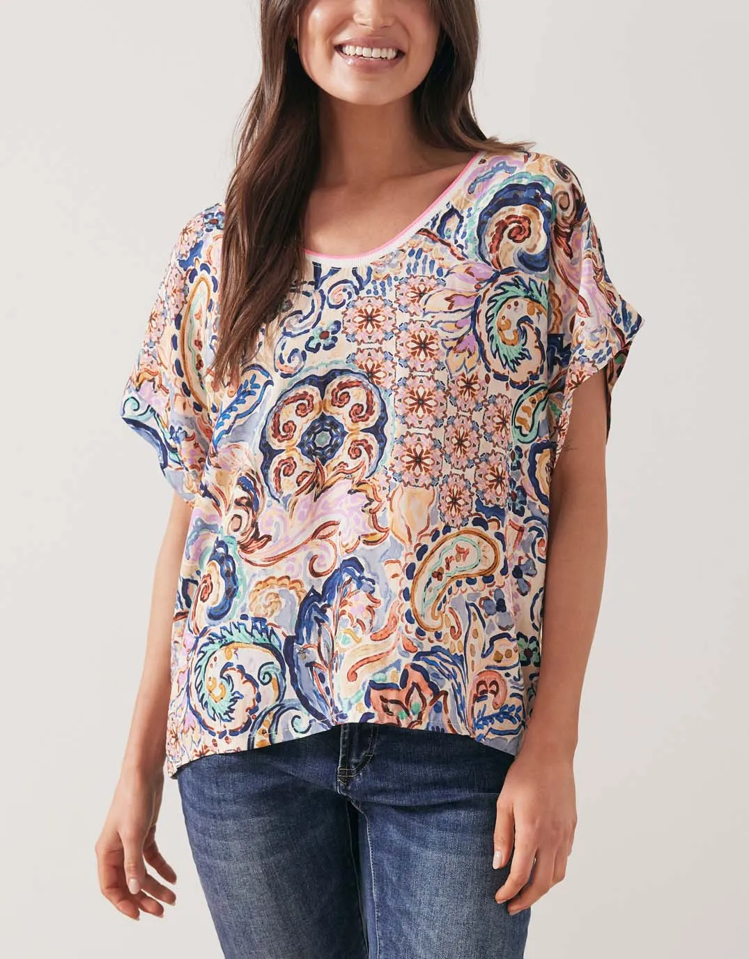 Printed V-Neck Top - Blue