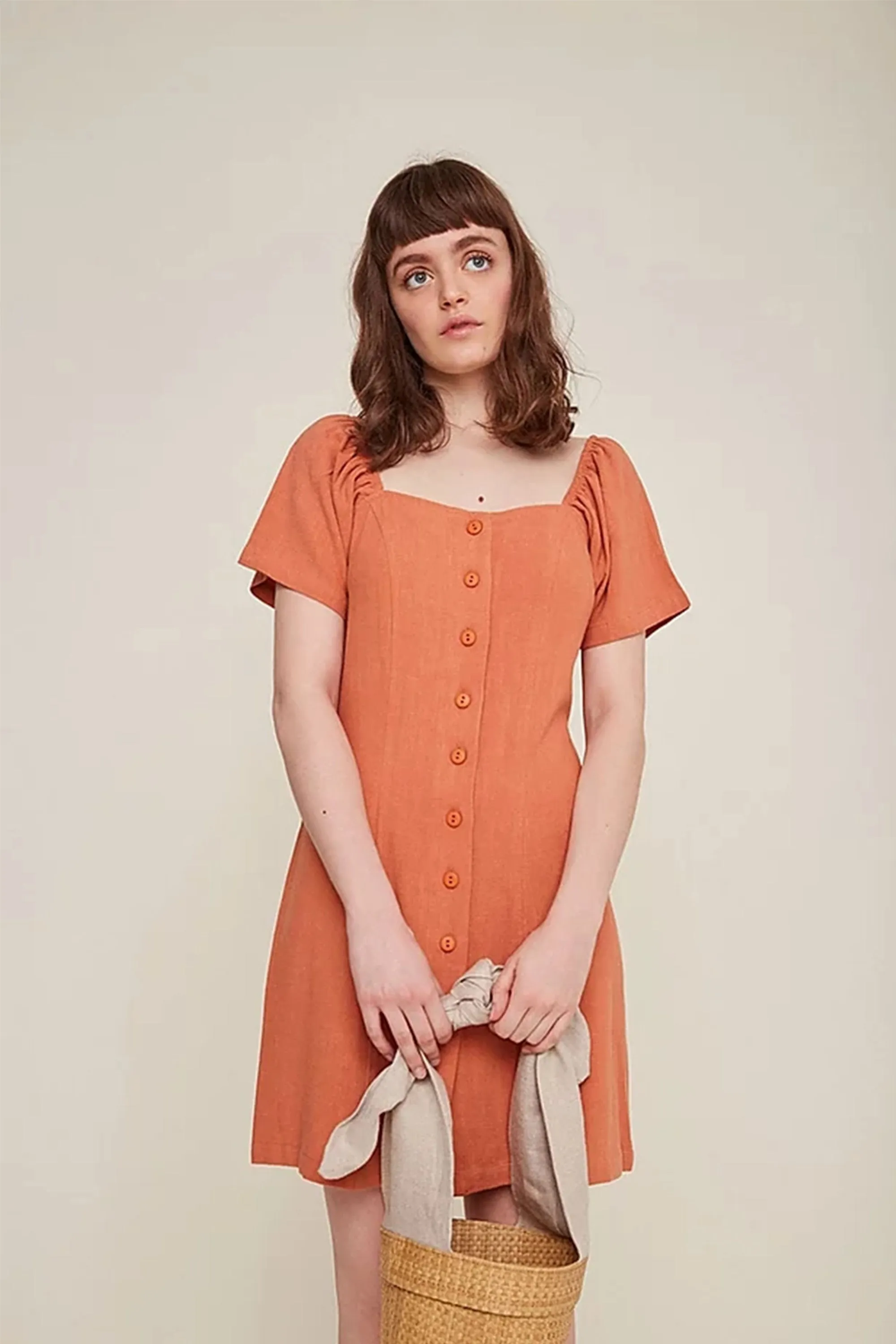 sabina linen dress rust