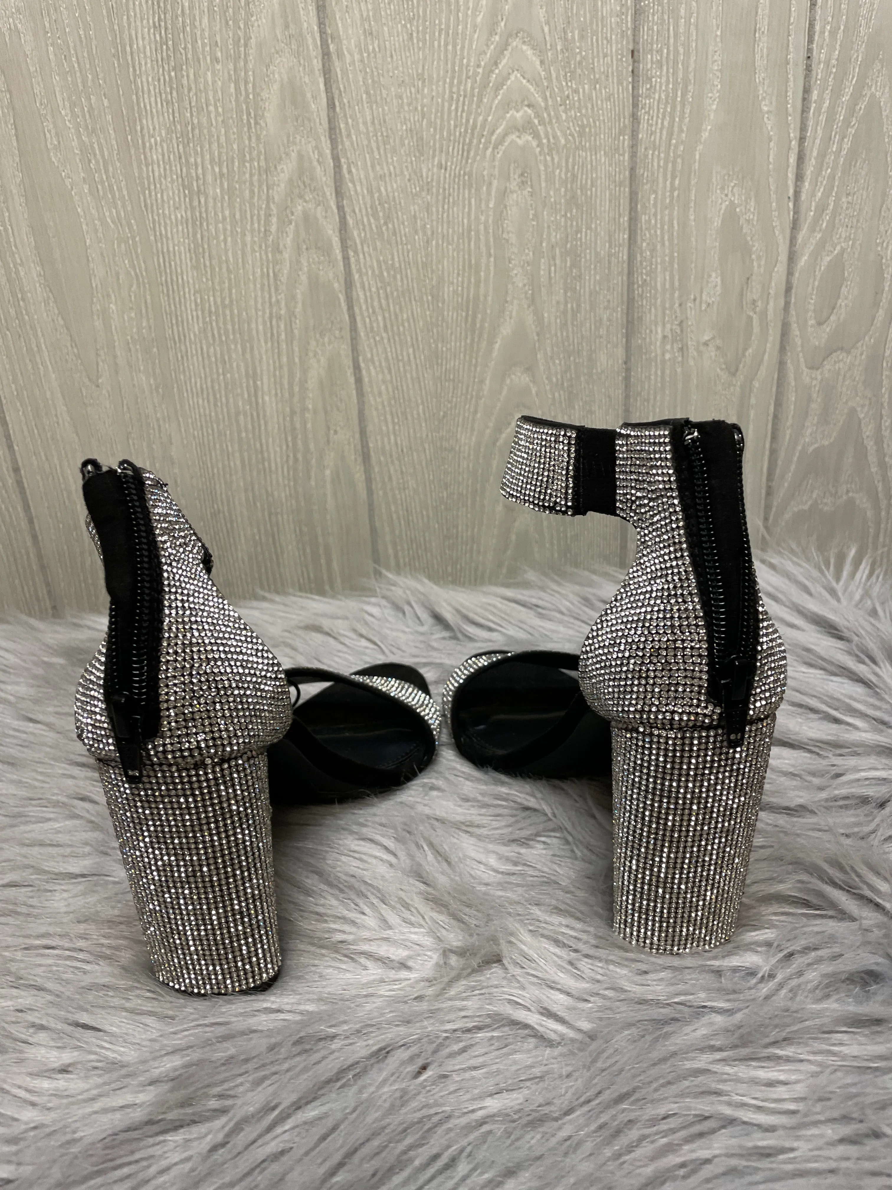 Sandals Heels Block By Gianni Bini In Black & Silver, Size: 7